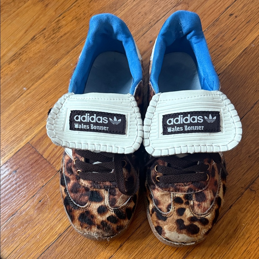 Wales Bonner Leopard-Print Sneakers with Blue Lining and Cream Tongue